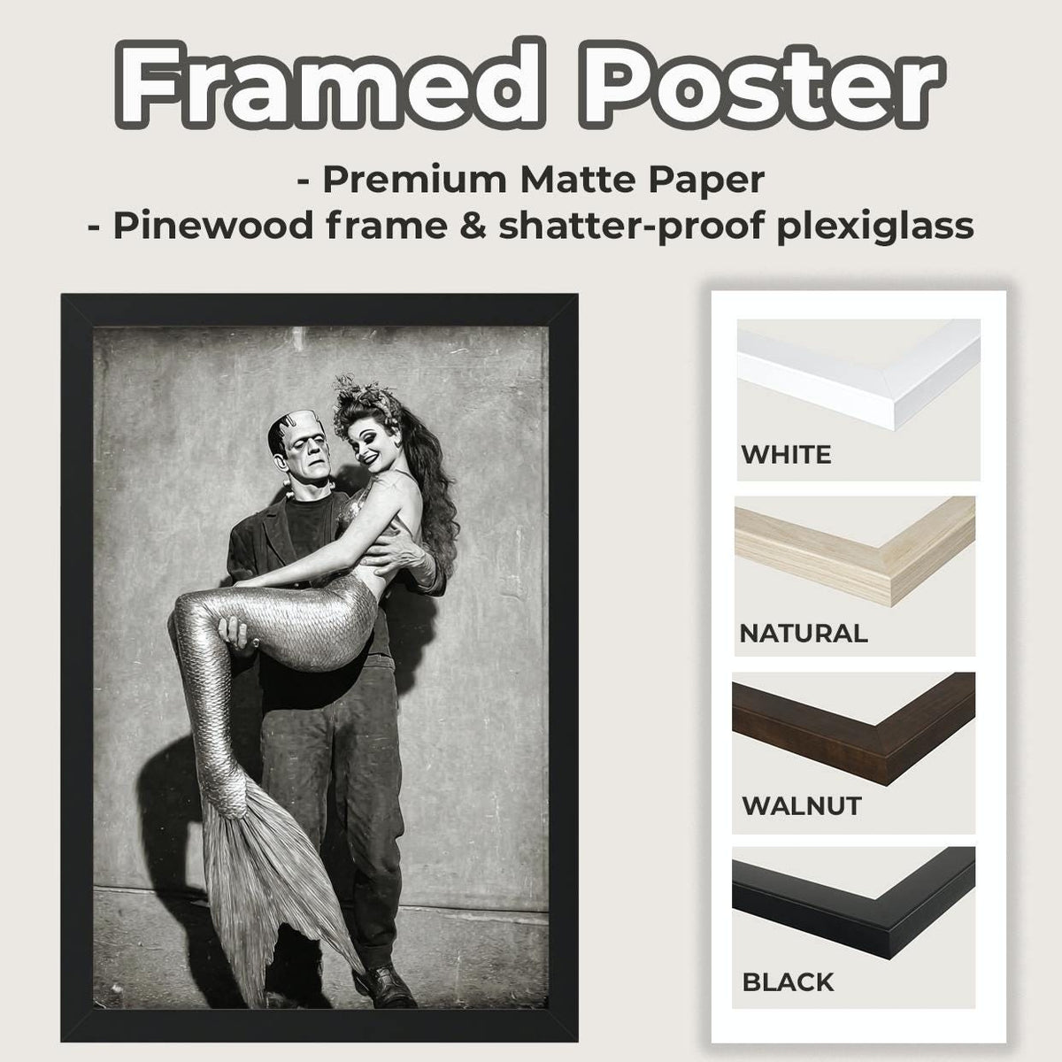 Humorous Frankenstein and Mermaid Canvas & Poster