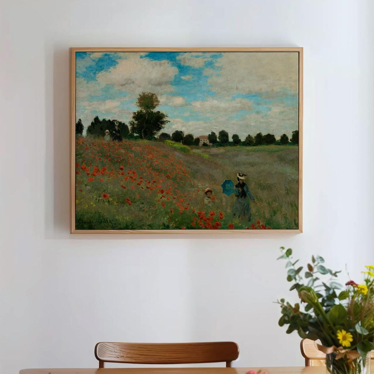 Claude Monet Poppy Field Near Argenteuil Framed Canvas Print, Impressionist Floral Landscape Wall Art, Classic Home Deco