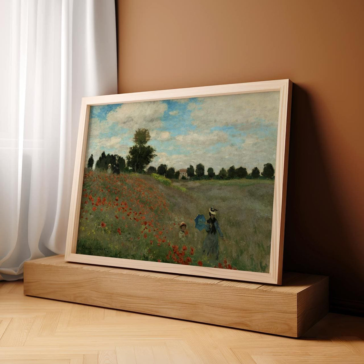 Claude Monet Poppy Field Near Argenteuil Framed Canvas Print, Impressionist Floral Landscape Wall Art, Classic Home Deco
