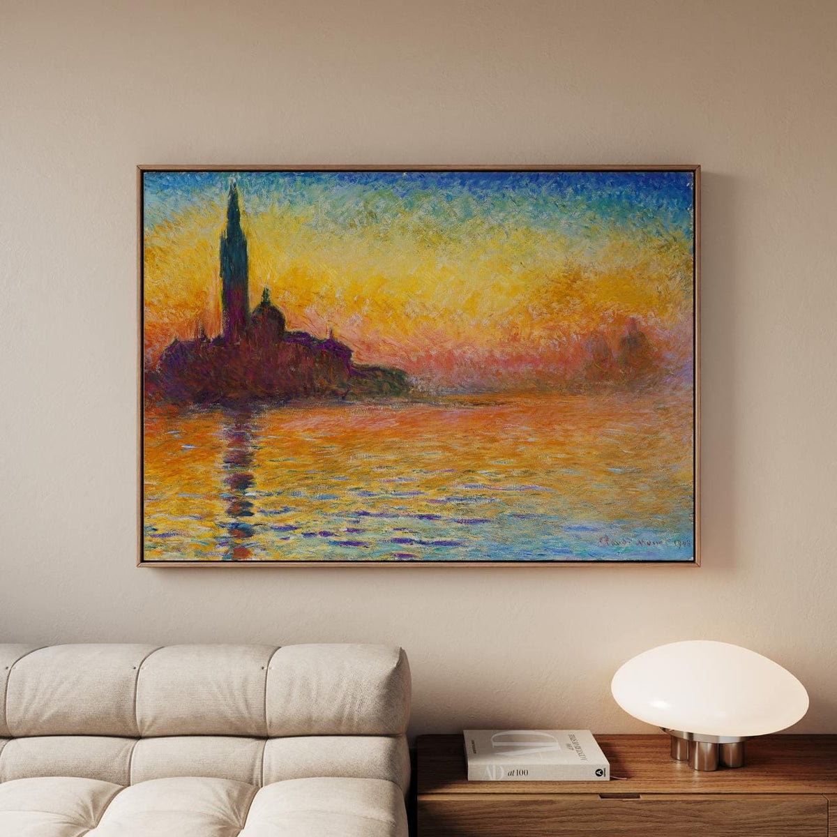 Claude Monet San Giorgio Maggiore at Dusk Framed Canvas Print, Venetian Sunset Impressionist Wall Art, Classic Home Deco