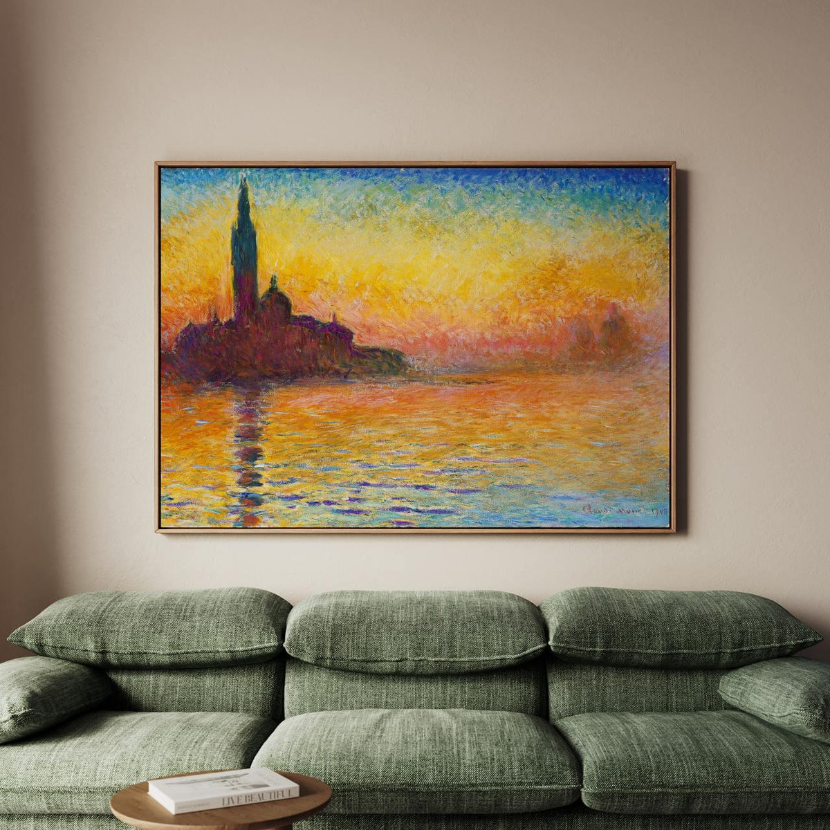 Claude Monet San Giorgio Maggiore at Dusk Framed Canvas Print, Venetian Sunset Impressionist Wall Art, Classic Home Deco