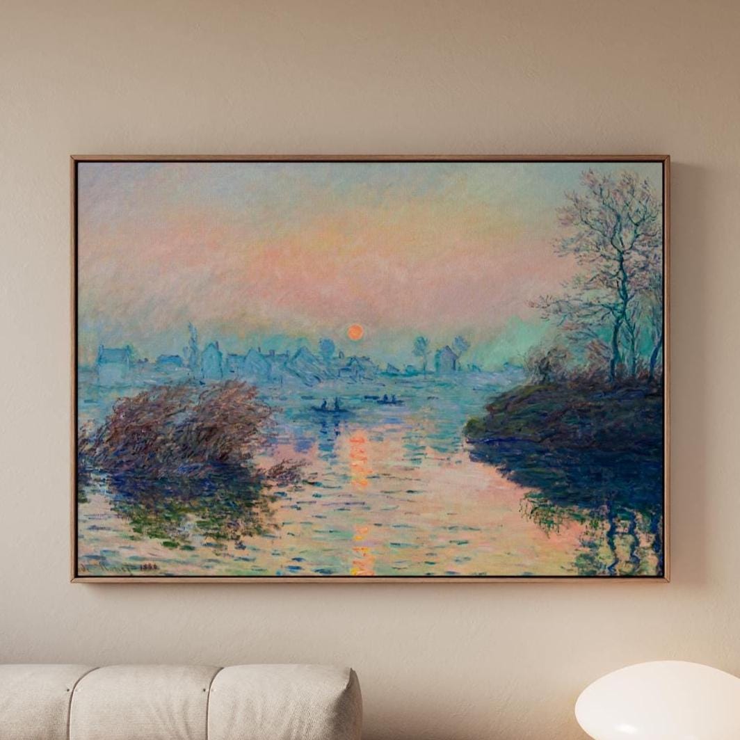 Claude Monet, Sunset over Seine Lavacourt - Landscape Poster Print, Water Art Decor, Vintage Style Home Decor for Bedroo