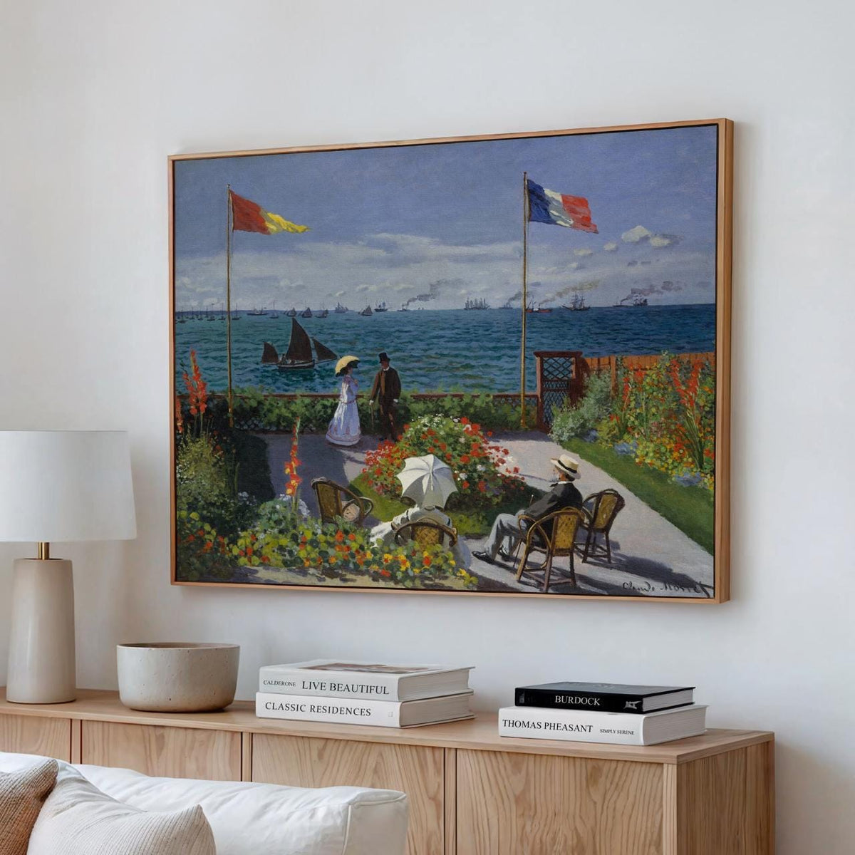 Claude Monet, Jardin a Sainte-Adresse - Coastal Garden Landscape, Impressionist Flowers Flags, Seaside Decor Print, Mode