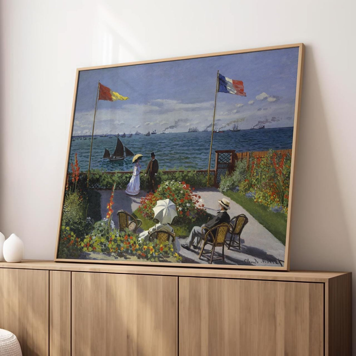 Claude Monet, Jardin a Sainte-Adresse - Coastal Garden Landscape, Impressionist Flowers Flags, Seaside Decor Print, Mode