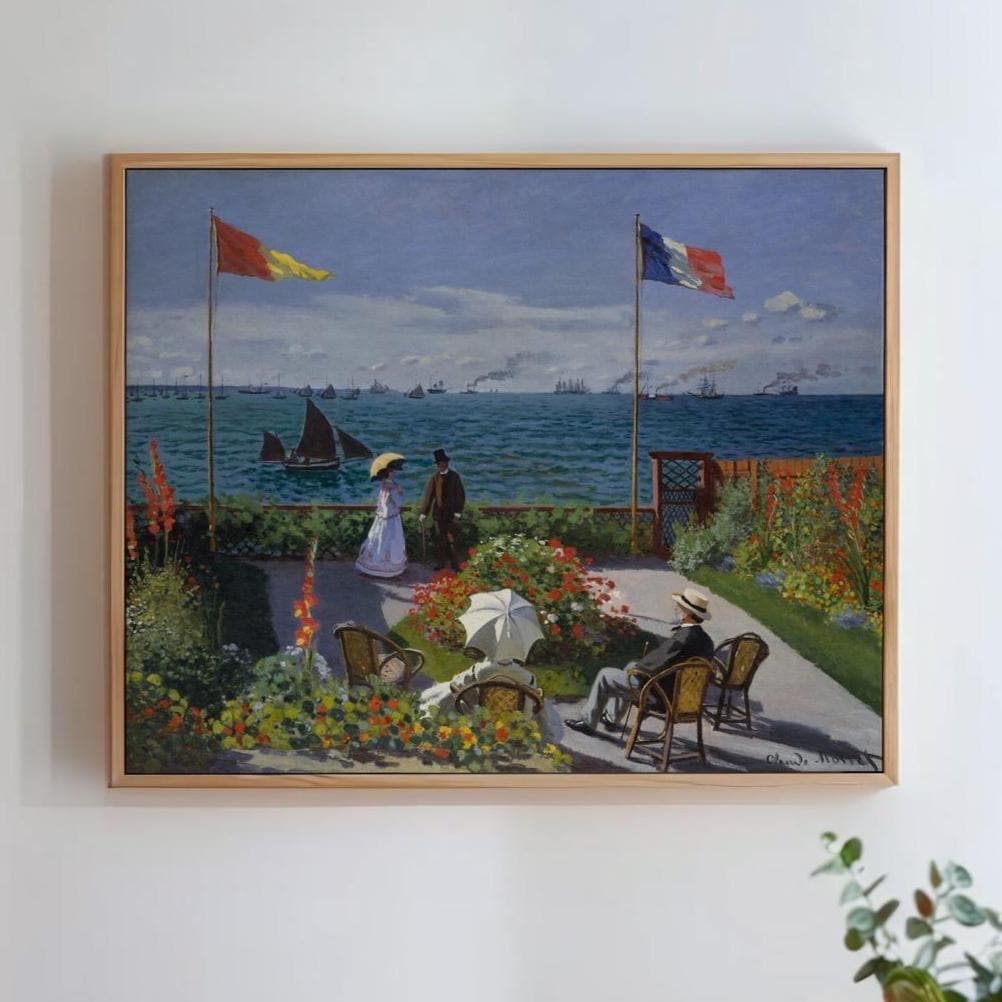 Claude Monet, Jardin a Sainte-Adresse - Coastal Garden Landscape, Impressionist Flowers Flags, Seaside Decor Print, Mode