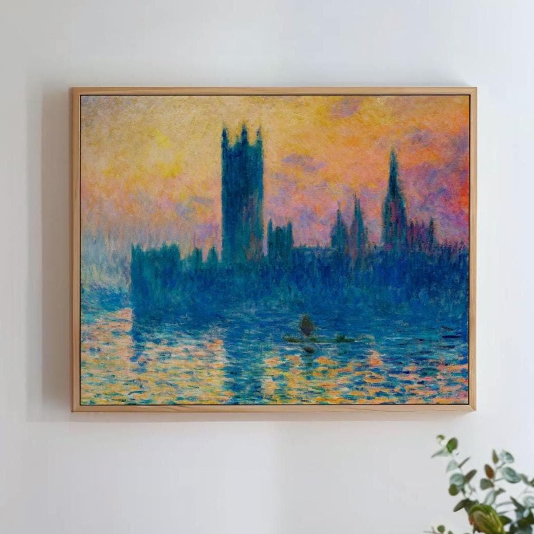 Claude Monet, Parliament Sunset - Thames Houses Print, Impressionist Sky Art, London Decor, Modern Living Room Canvas Wa
