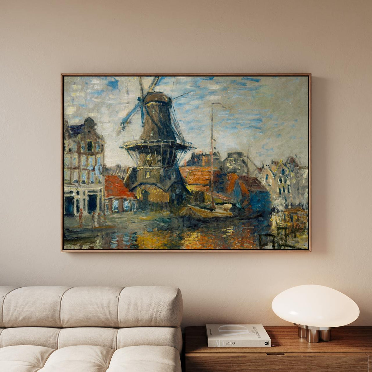 Claude Monet, Windmill Amsterdam 1871 - Dutch Mill Canal Print, Impressionist City Art, Nautical Decor, Modern Living Ro