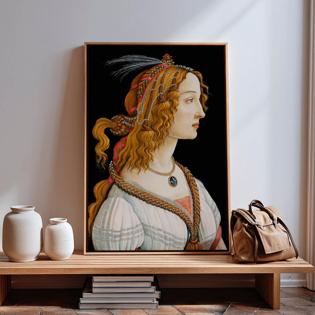 Sandro Botticelli, Portrait Simonetta Vespucci Nymph - Framed Canvas Wall Art, Office Decor, Large Canvas Print