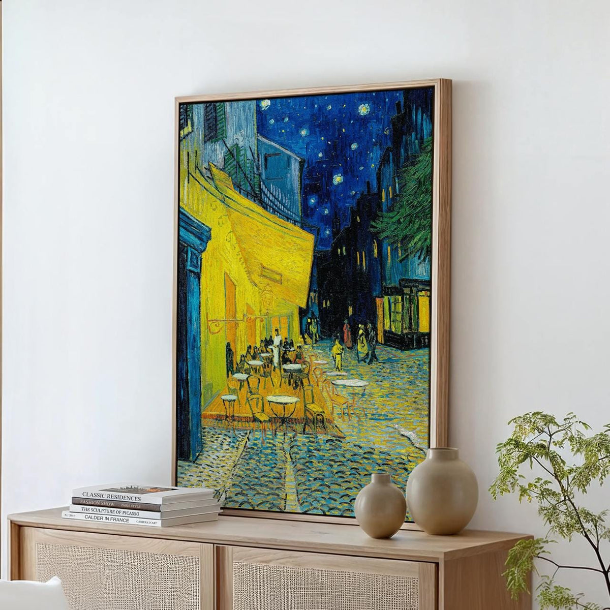 Vincent van Gogh Cafe Terrace at Night - Framed Canvas Print, Post-Impressionist Night Scene Decor for Living Room, Dini