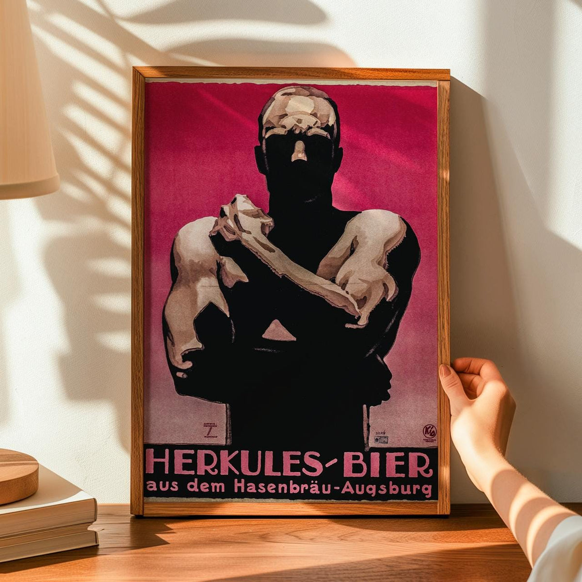 Vintage Hercule Beer Poster - Framed Wall Poster Print, German Brew Art Decor for Game Room, Bar Area, Retro Gallery Wal