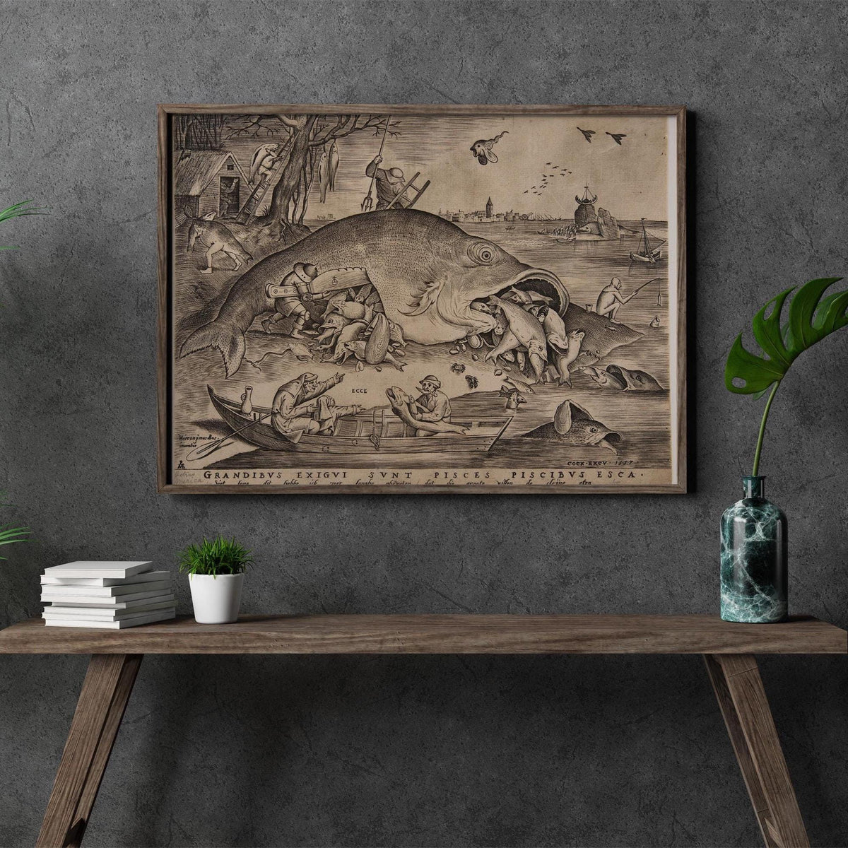 Pieter Bruegel the Elder - Big Fish Eat Little Fish. Classic wall art, Bruegel art print, Fish poster print, Gallery wra