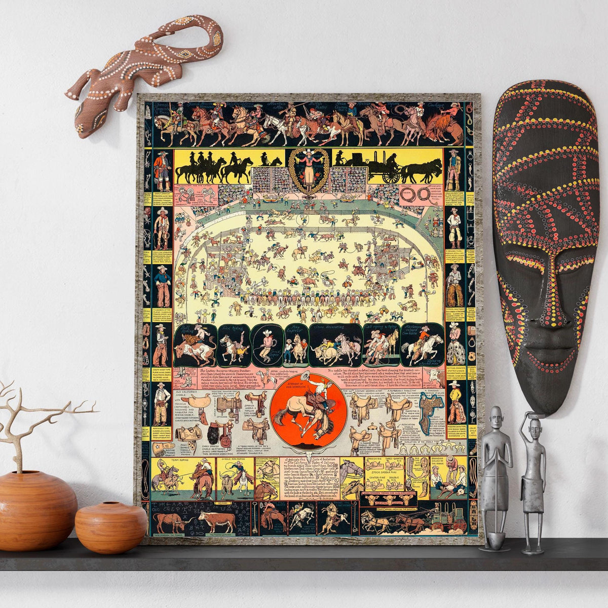 Joseph Jacinto Mora - Evolution of the Cowboy. Western Art, Wild West Decor, Vintage Cowboy Poster, Kitchen wall art, Ca