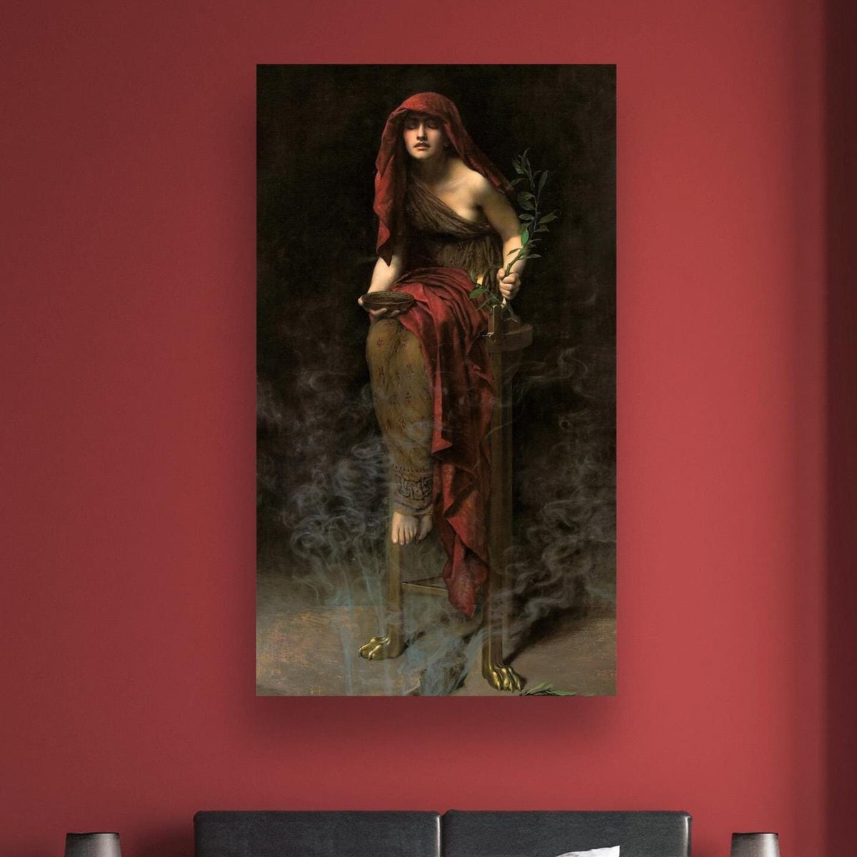 John Collier - Priestess of Delphi, Pythia. Canvas art print, Bedroom decor, Mystical woman art, Pythia art, Dark painti