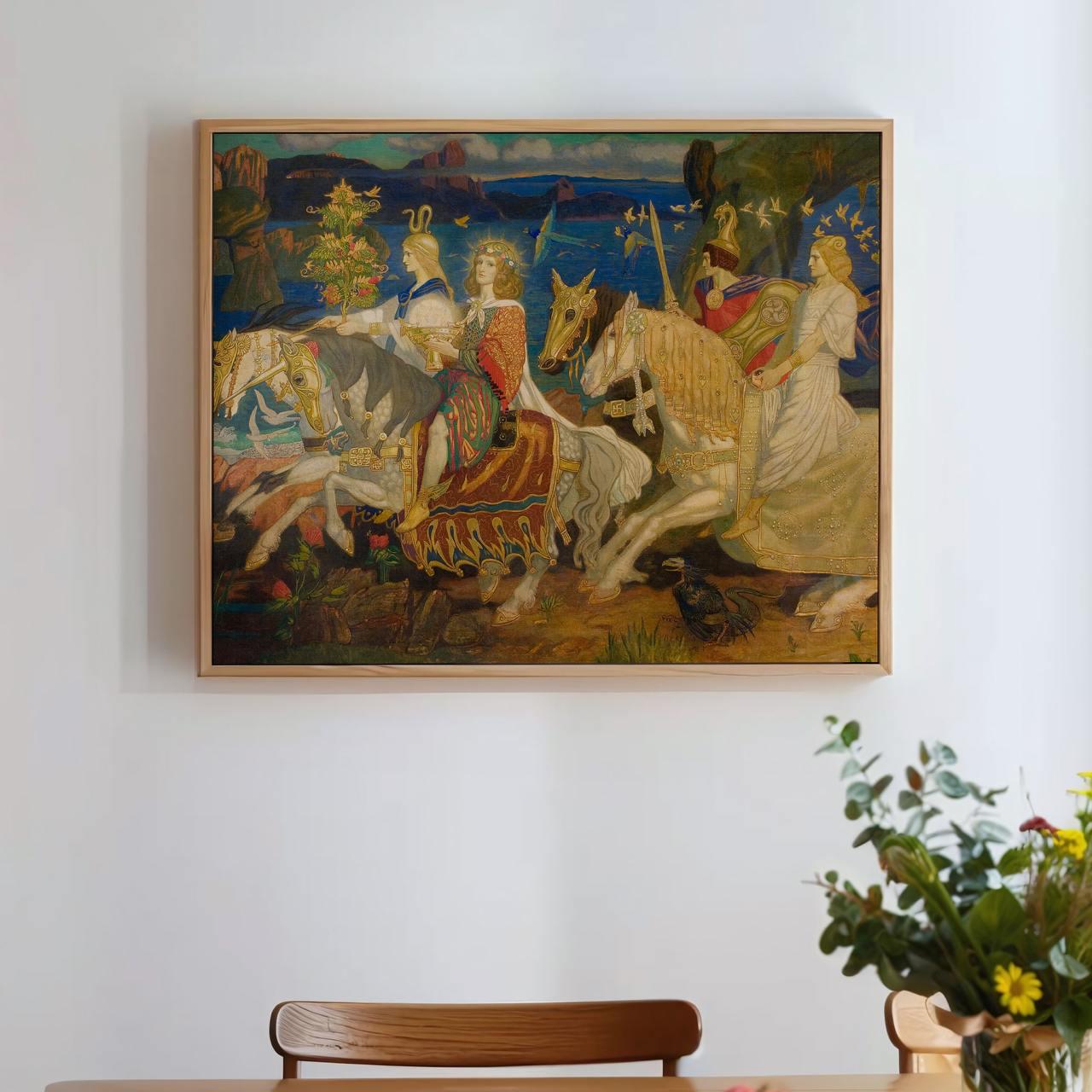 John Duncan - Riders of the Sidhe - Celtic Fairy Riders Print, Mythical Horses Wall Art, Symbolist Fantasy Decor, Vintag