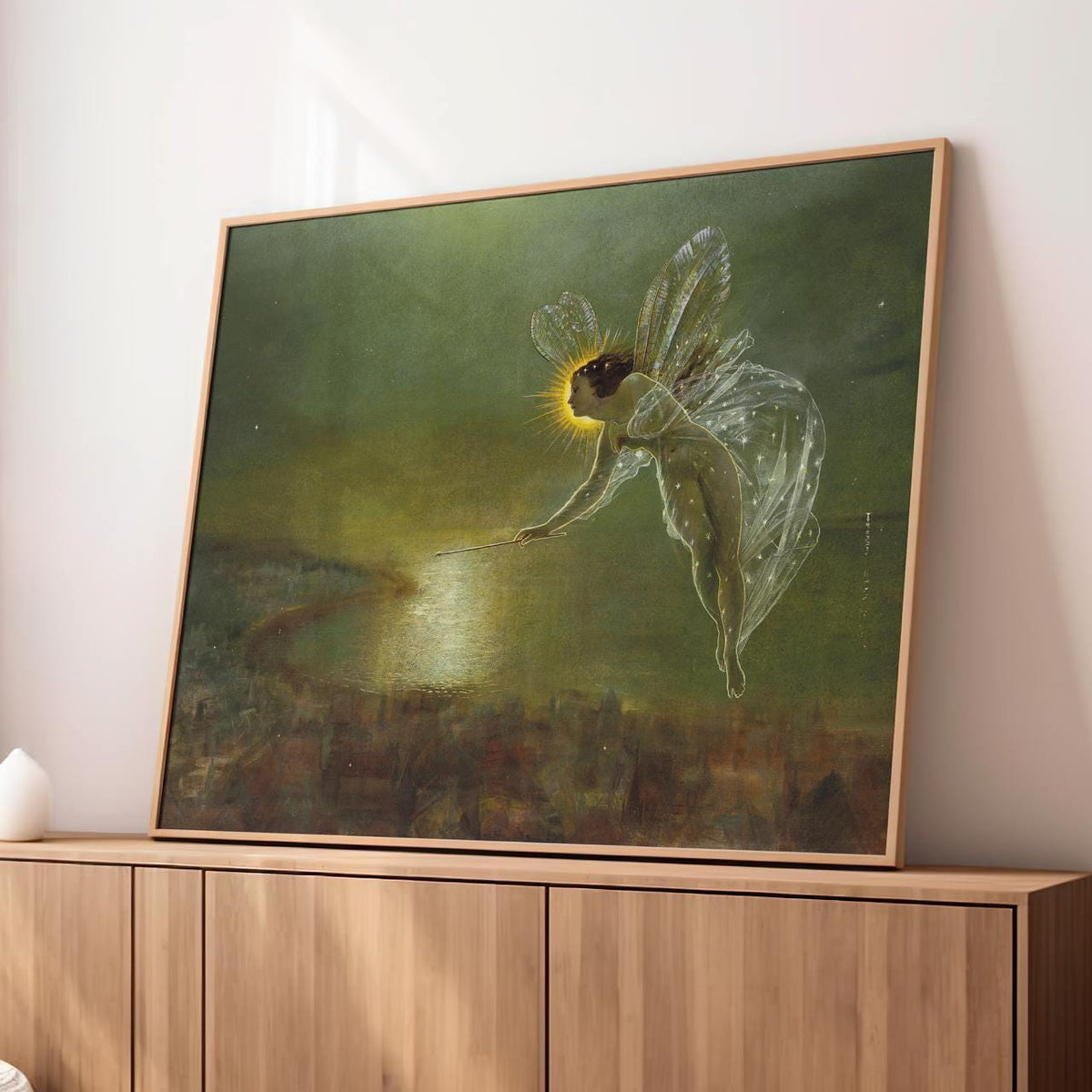 John Atkinson Grimshaw - Spirit of the Night - Victorian Fairy Canvas Print, Nocturnal Seaside Landscape Wall Art, Mysti