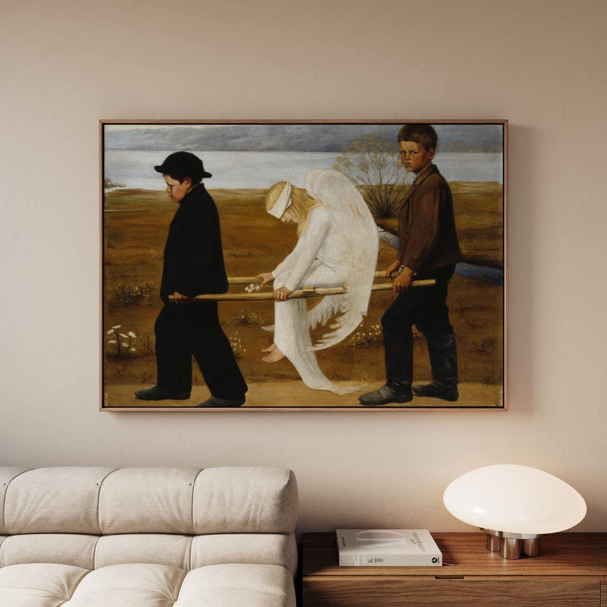 Hugo Simberg - The Wounded Angel - Symbolist Angel Carrier Print, Finnish Boys Stretcher Wall Art, Melancholy Folklore D