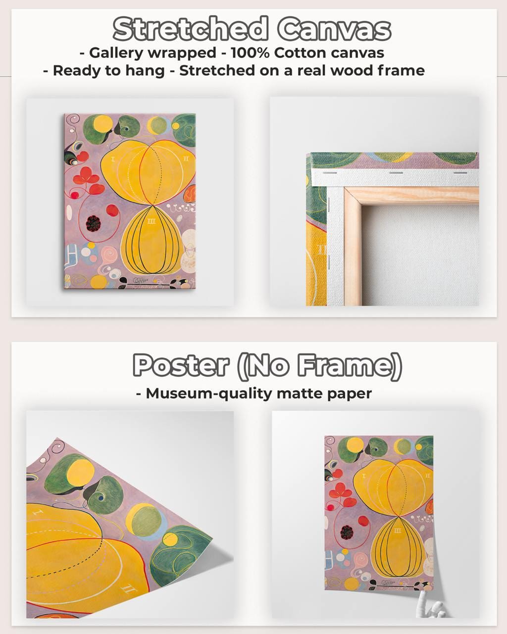 Hilma af Klint, Altarpiece No.1 - Abstract Spiritual Print, Geometric Sacred Art, Modern Gold Decor, Large Framed Canvas