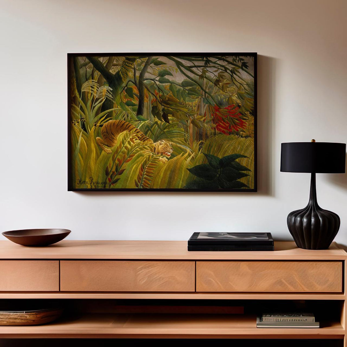 Henri Rousseau - Tiger in a Tropical Storm 1891 - Naive Jungle Predator Print, Rainy Night Wall Art, Primitivist Nature 