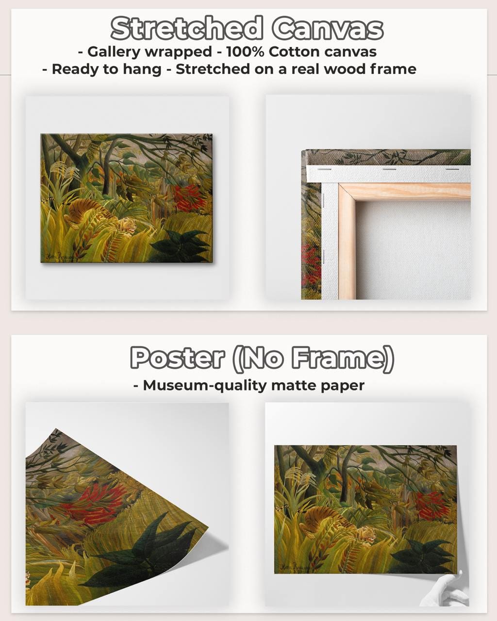 Henri Rousseau - Tiger in a Tropical Storm 1891 - Naive Jungle Predator Print, Rainy Night Wall Art, Primitivist Nature 