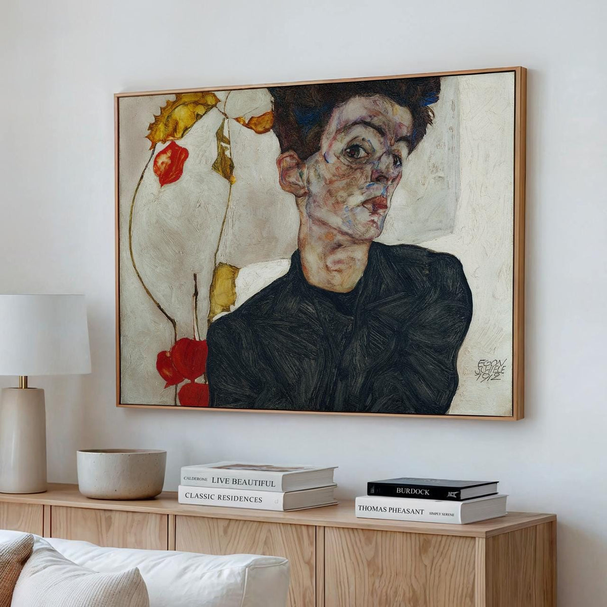 Egon Schiele - Self Portrait Chinese Lantern Fruits 1912 - Expressionist Face Print, Modern Abstract Canvas Art, Vintage