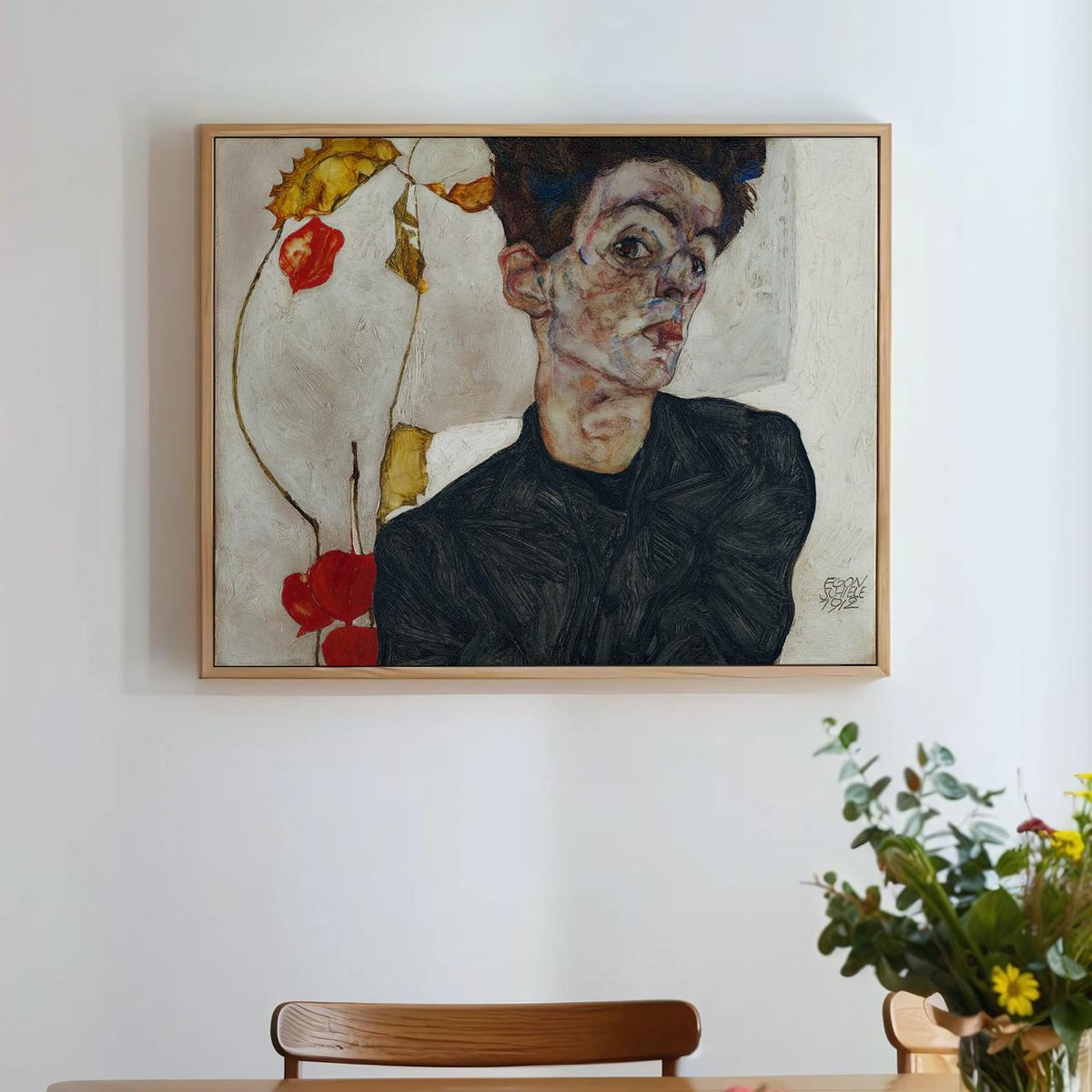 Egon Schiele - Self Portrait Chinese Lantern Fruits 1912 - Expressionist Face Print, Modern Abstract Canvas Art, Vintage