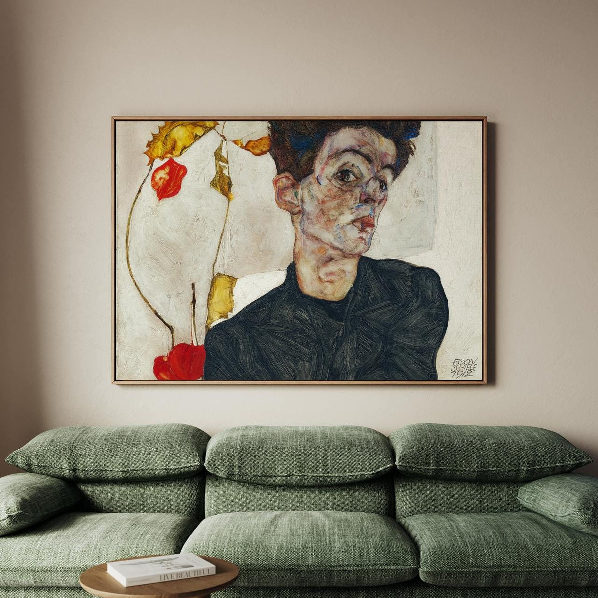 Egon Schiele - Self Portrait Chinese Lantern Fruits 1912 - Expressionist Face Print, Modern Abstract Canvas Art, Vintage