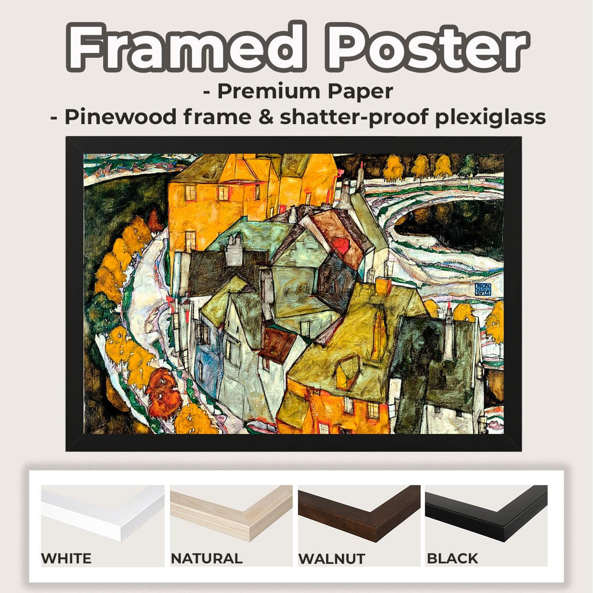 Egon Schiele - Crescent of Houses II Island Town - Expressionist Urban Print, Modern Landscape Canvas Art, Vintage Boho 