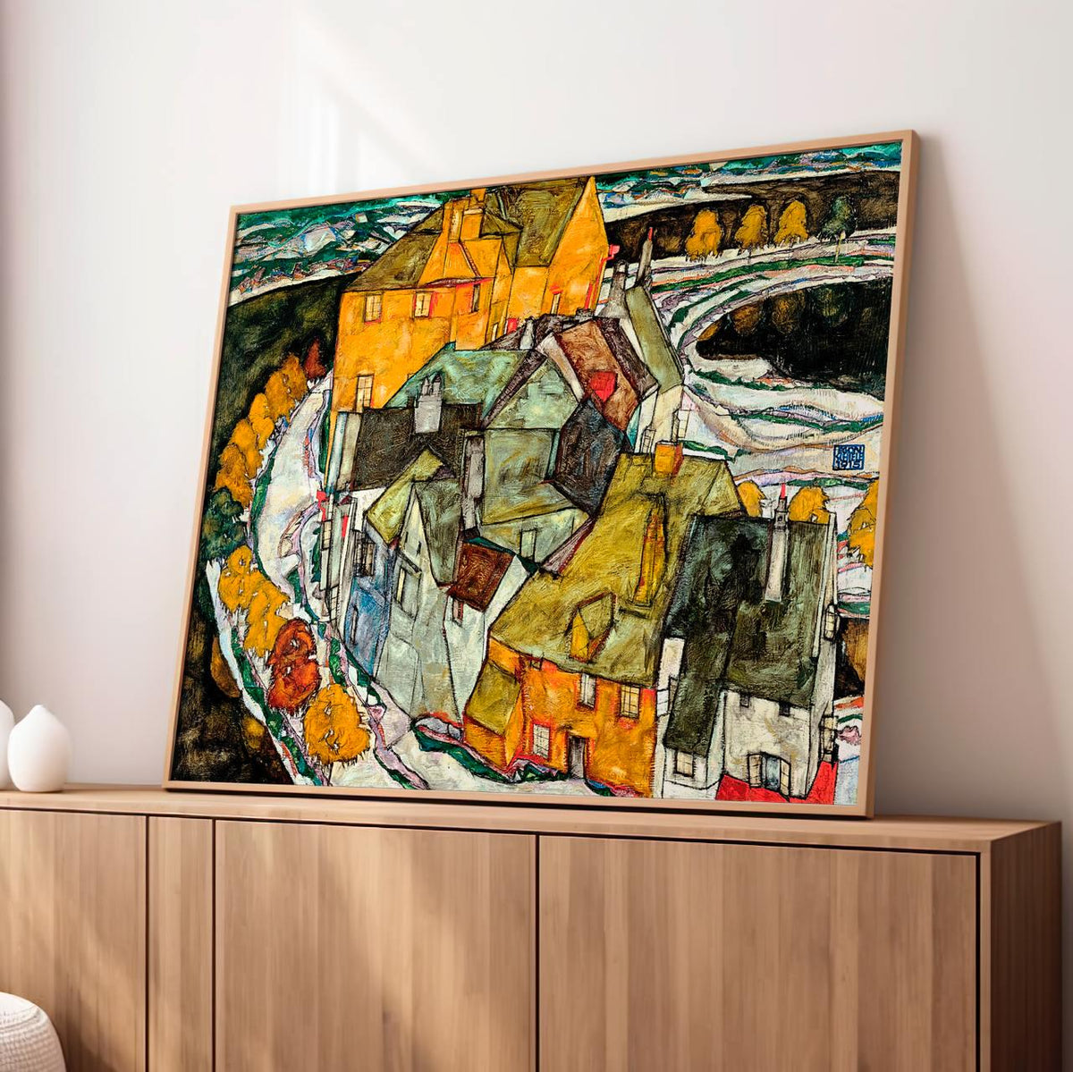 Egon Schiele - Crescent of Houses II Island Town - Expressionist Urban Print, Modern Landscape Canvas Art, Vintage Boho 
