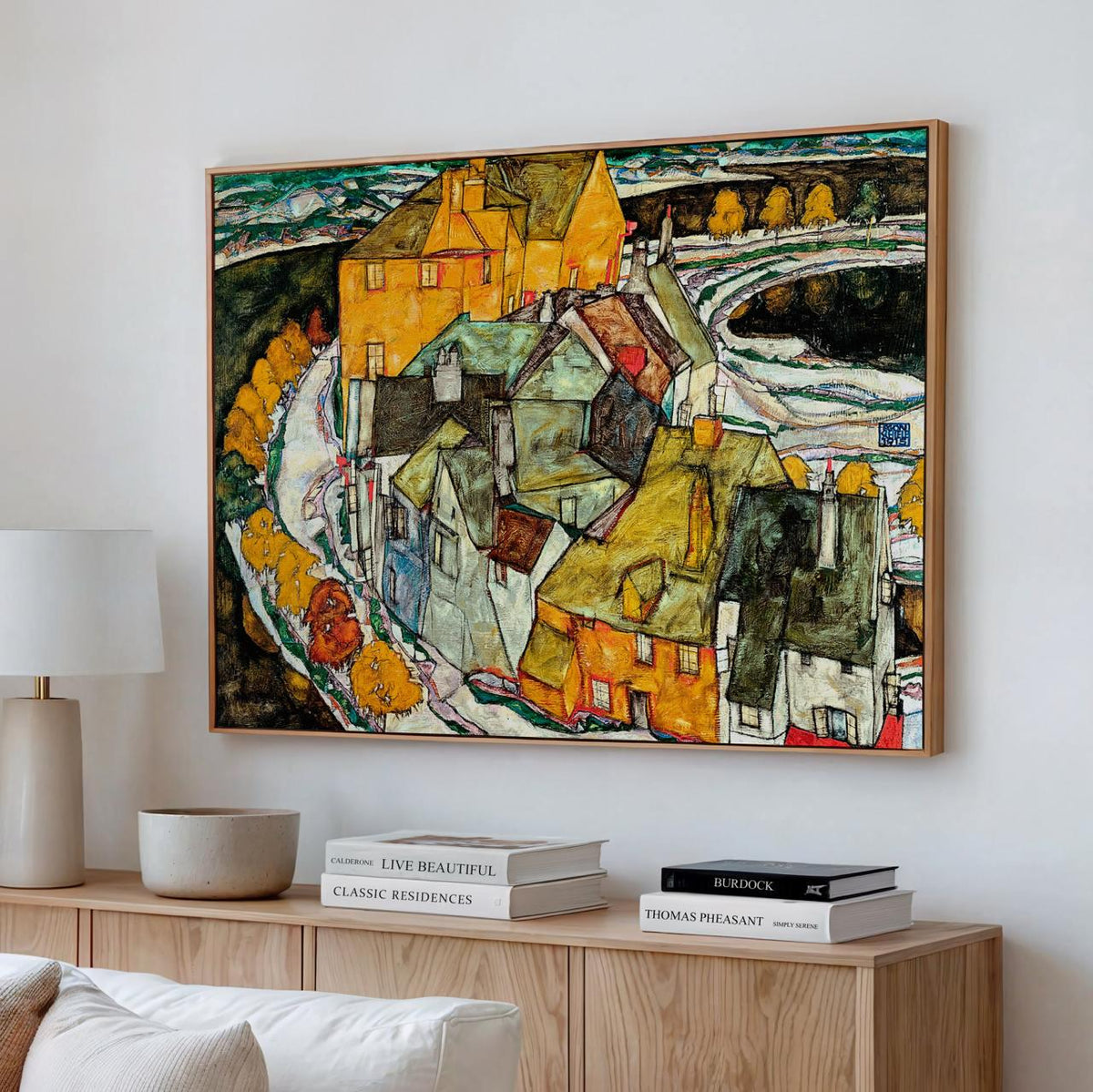 Egon Schiele - Crescent of Houses II Island Town - Expressionist Urban Print, Modern Landscape Canvas Art, Vintage Boho 