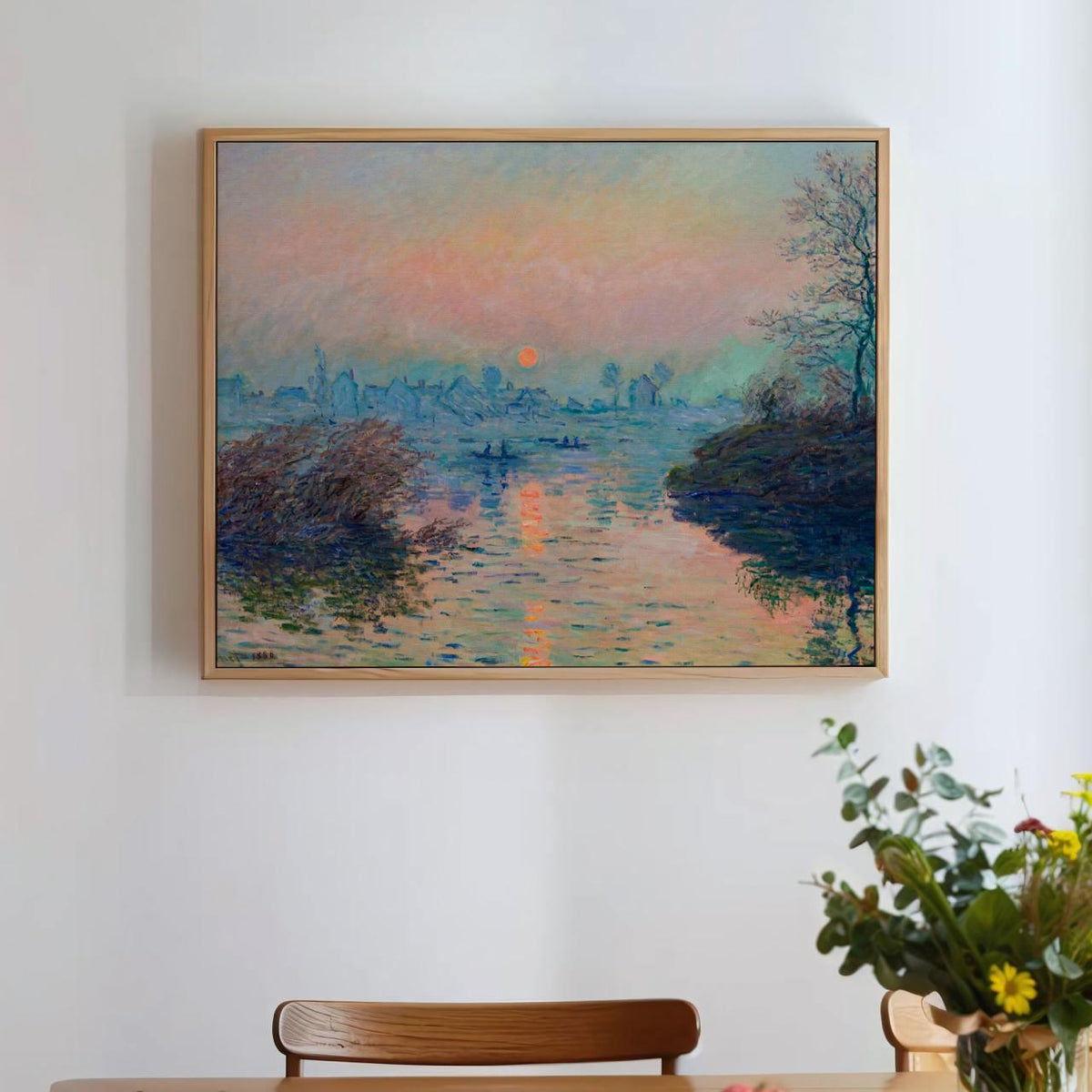 Claude Monet, Sunset over Seine Lavacourt - Landscape Poster Print, Water Art Decor, Vintage Style Home Decor for Bedroo