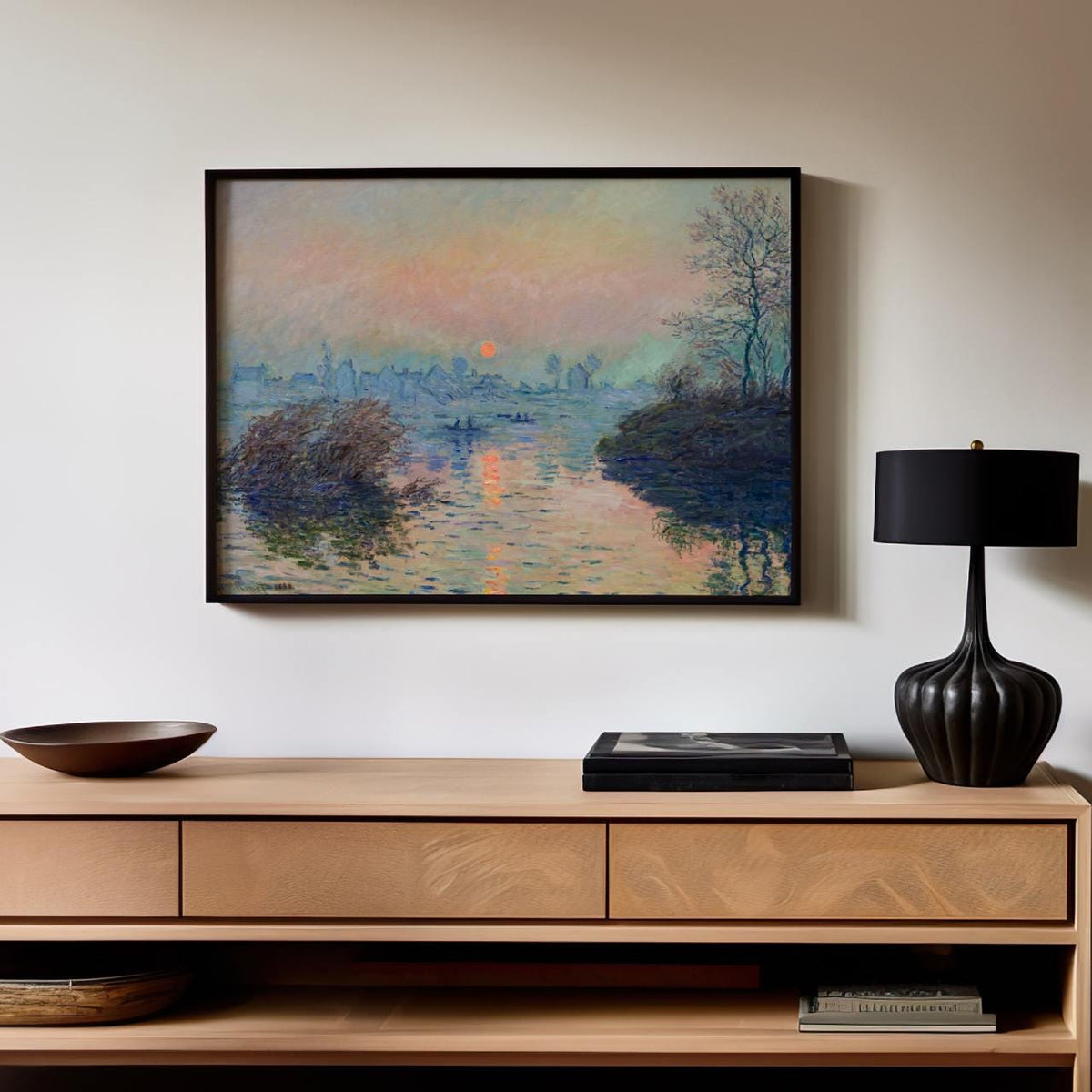 Claude Monet, Sunset over Seine Lavacourt - Landscape Poster Print, Water Art Decor, Vintage Style Home Decor for Bedroo