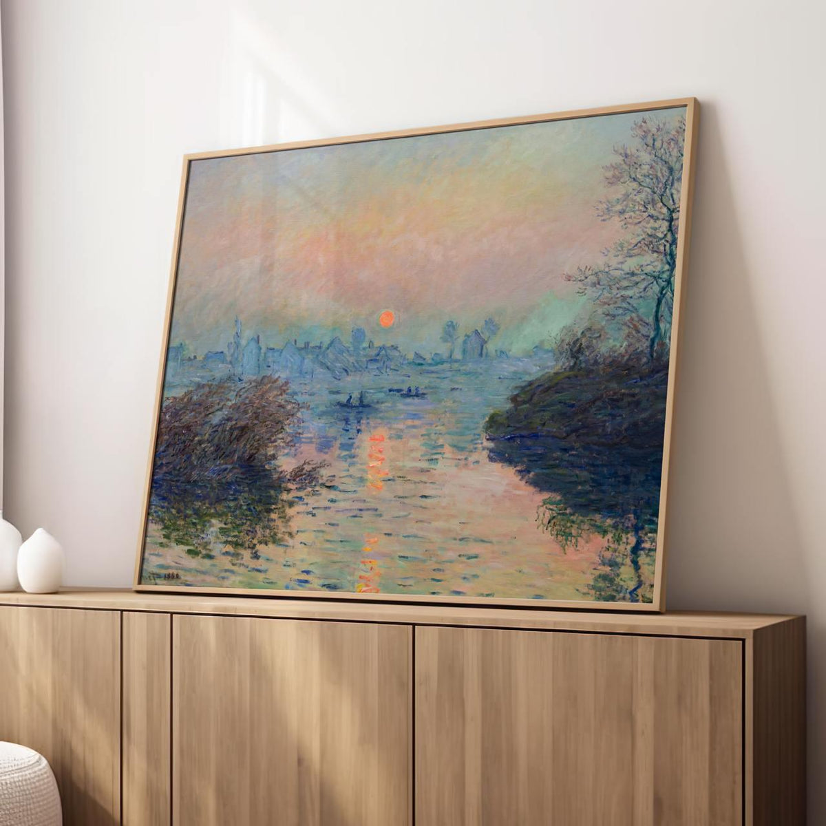 Claude Monet, Sunset over Seine Lavacourt - Landscape Poster Print, Water Art Decor, Vintage Style Home Decor for Bedroo