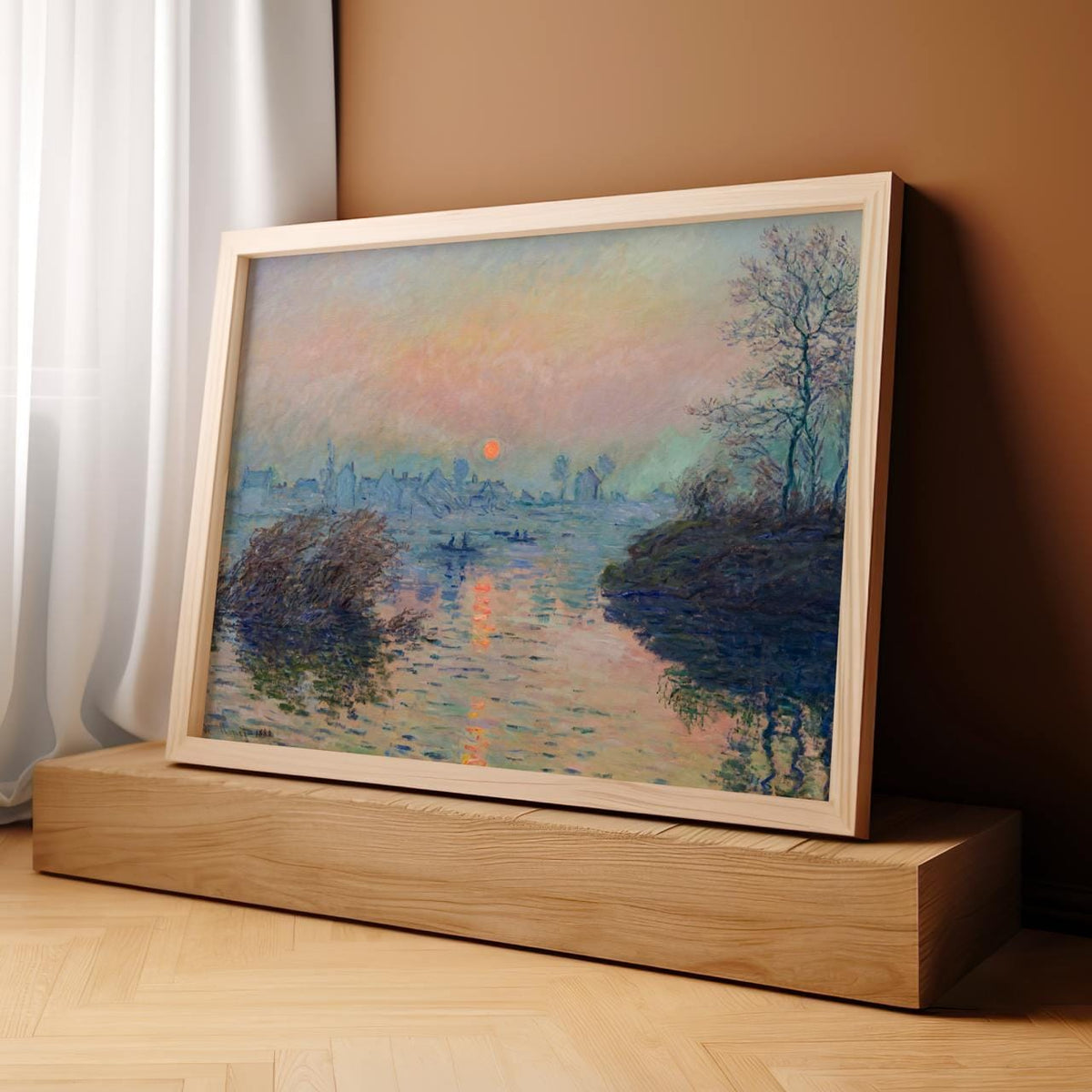 Claude Monet, Sunset over Seine Lavacourt - Landscape Poster Print, Water Art Decor, Vintage Style Home Decor for Bedroo