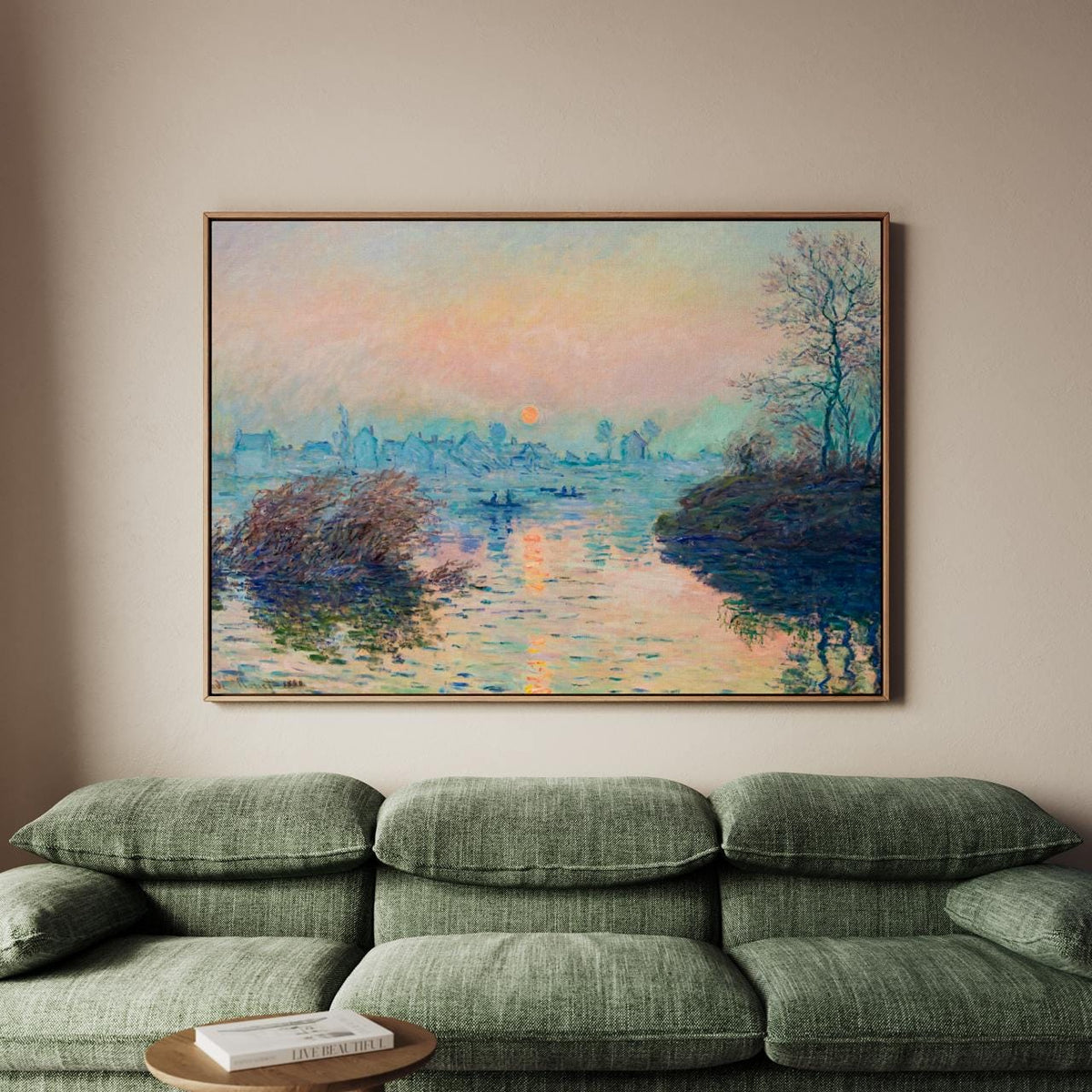 Claude Monet, Sunset over Seine Lavacourt - Landscape Poster Print, Water Art Decor, Vintage Style Home Decor for Bedroo