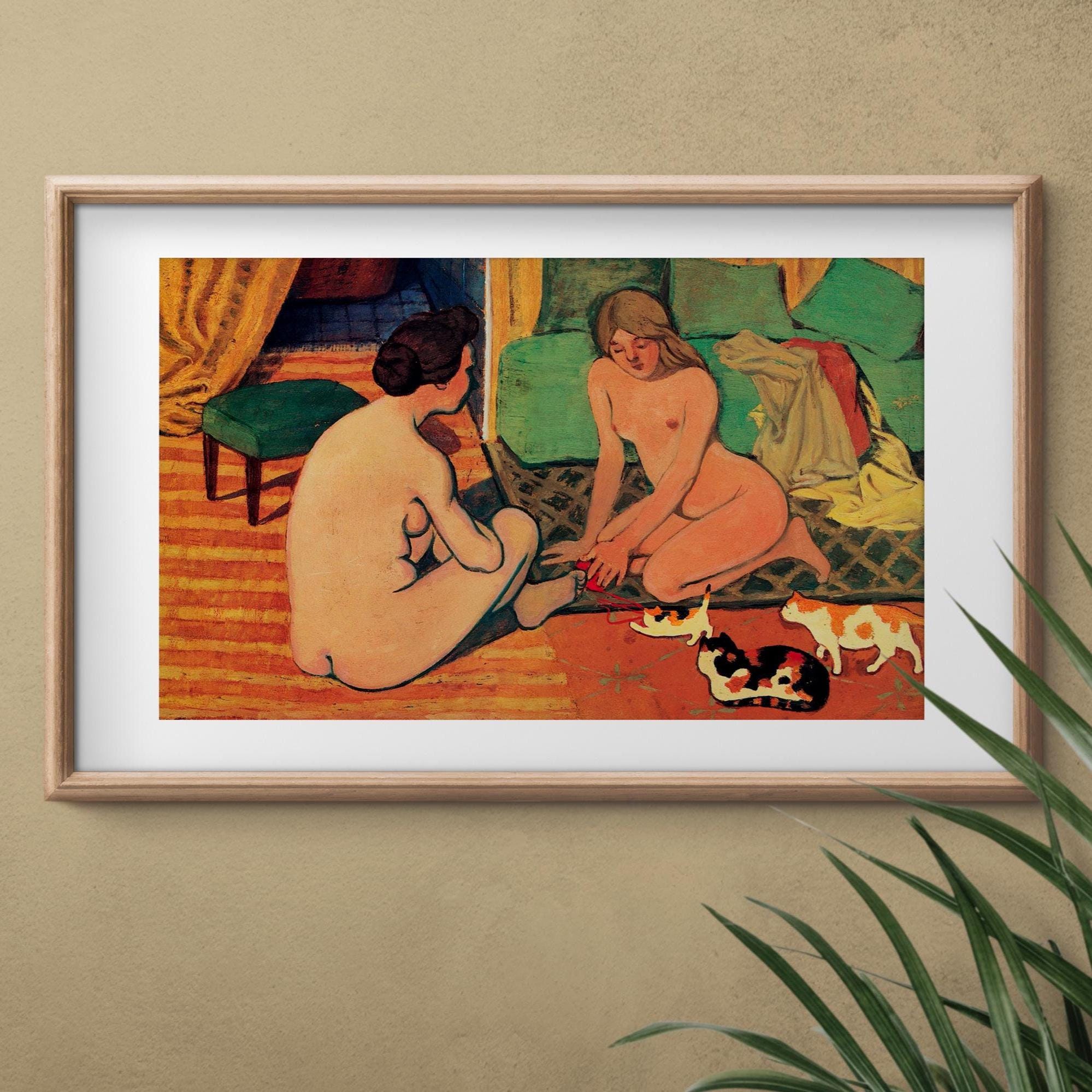 Felix Vallotton - Naked women with cats. Bedroom decor, Extravagant painting, Sensual wall art, Canvas painting, Living 