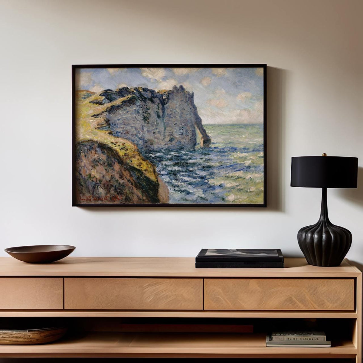 Claude Monet, Cliff of Aval Etretat - Sea Cliff Landscape, Impressionist Coast Print, Dramatic Rocks Art, Modern Home Ca