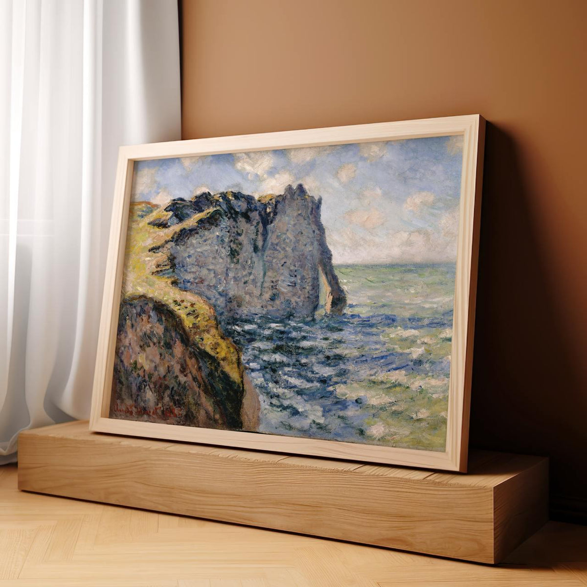 Claude Monet, Cliff of Aval Etretat - Sea Cliff Landscape, Impressionist Coast Print, Dramatic Rocks Art, Modern Home Ca