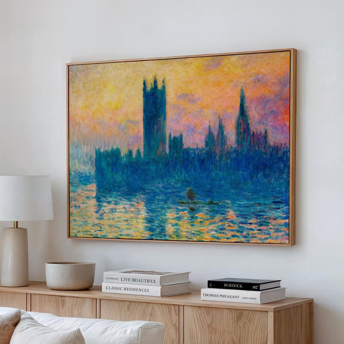 Claude Monet, Parliament Sunset - Thames Houses Print, Impressionist Sky Art, London Decor, Modern Living Room Canvas Wa
