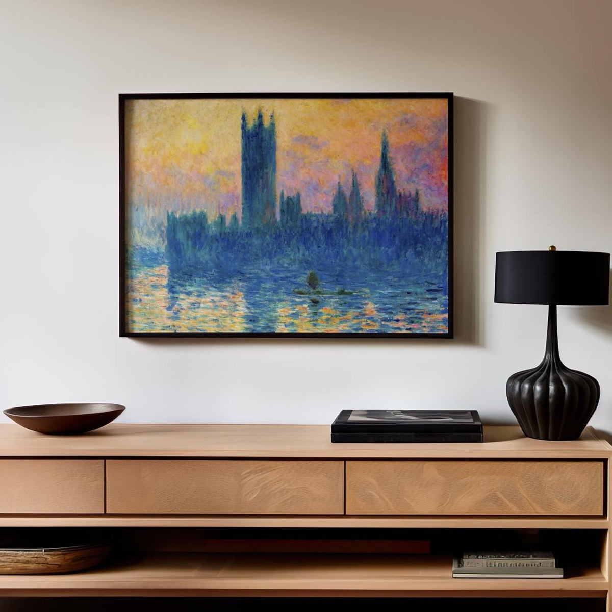 Claude Monet, Parliament Sunset - Thames Houses Print, Impressionist Sky Art, London Decor, Modern Living Room Canvas Wa