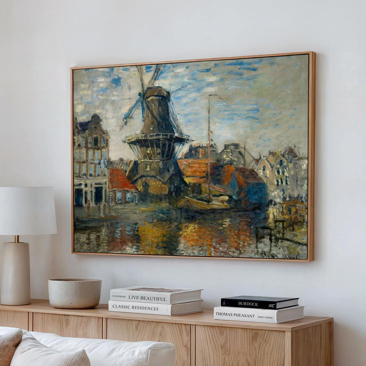 Claude Monet, Windmill Amsterdam 1871 - Dutch Mill Canal Print, Impressionist City Art, Nautical Decor, Modern Living Ro