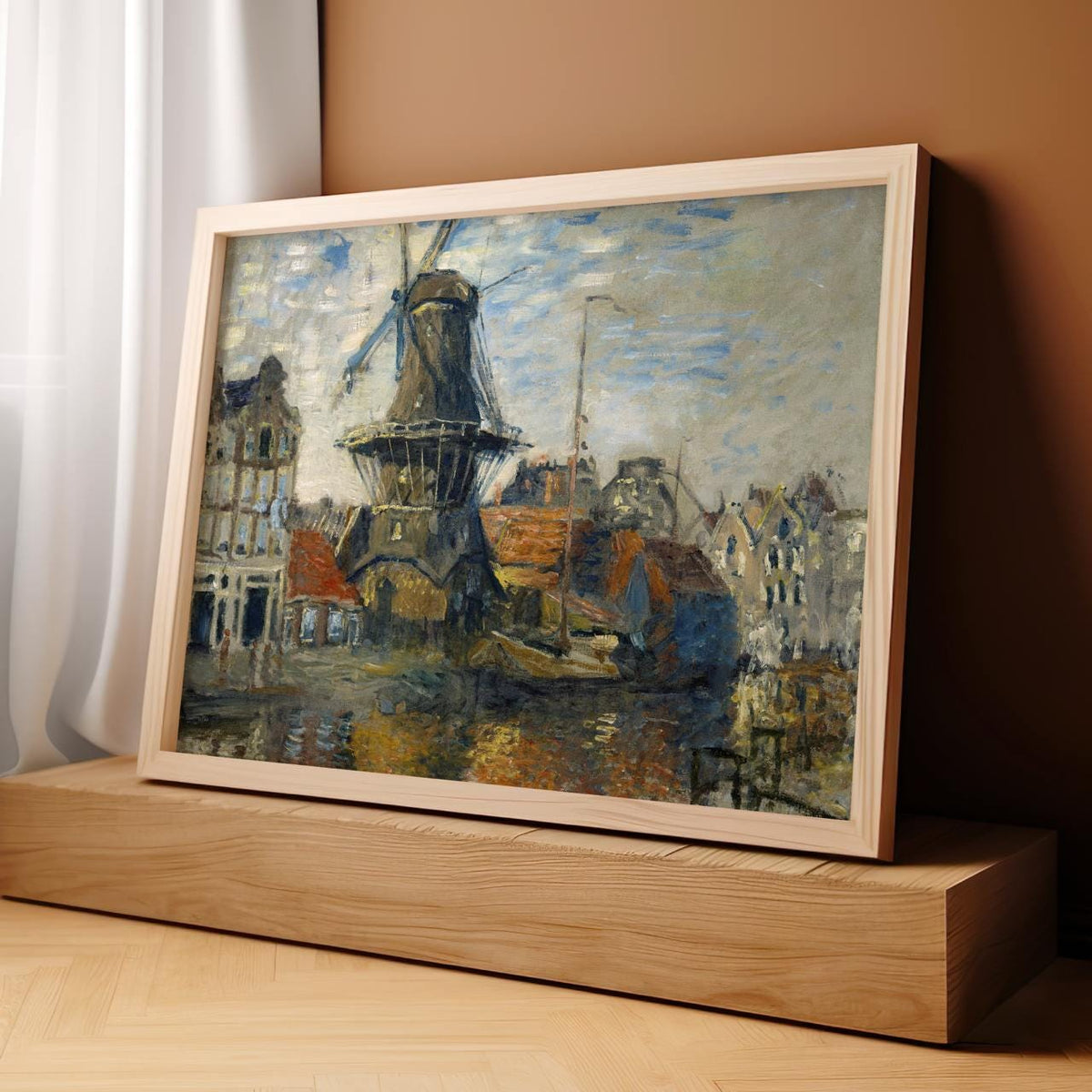 Claude Monet, Windmill Amsterdam 1871 - Dutch Mill Canal Print, Impressionist City Art, Nautical Decor, Modern Living Ro
