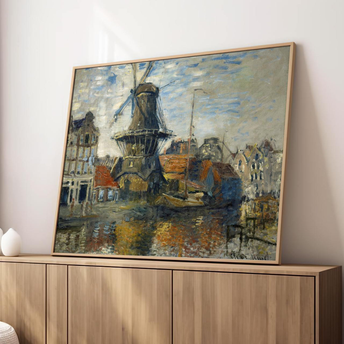 Claude Monet, Windmill Amsterdam 1871 - Dutch Mill Canal Print, Impressionist City Art, Nautical Decor, Modern Living Ro