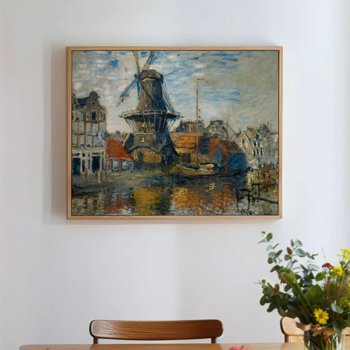 Claude Monet, Windmill Amsterdam 1871 - Dutch Mill Canal Print, Impressionist City Art, Nautical Decor, Modern Living Ro