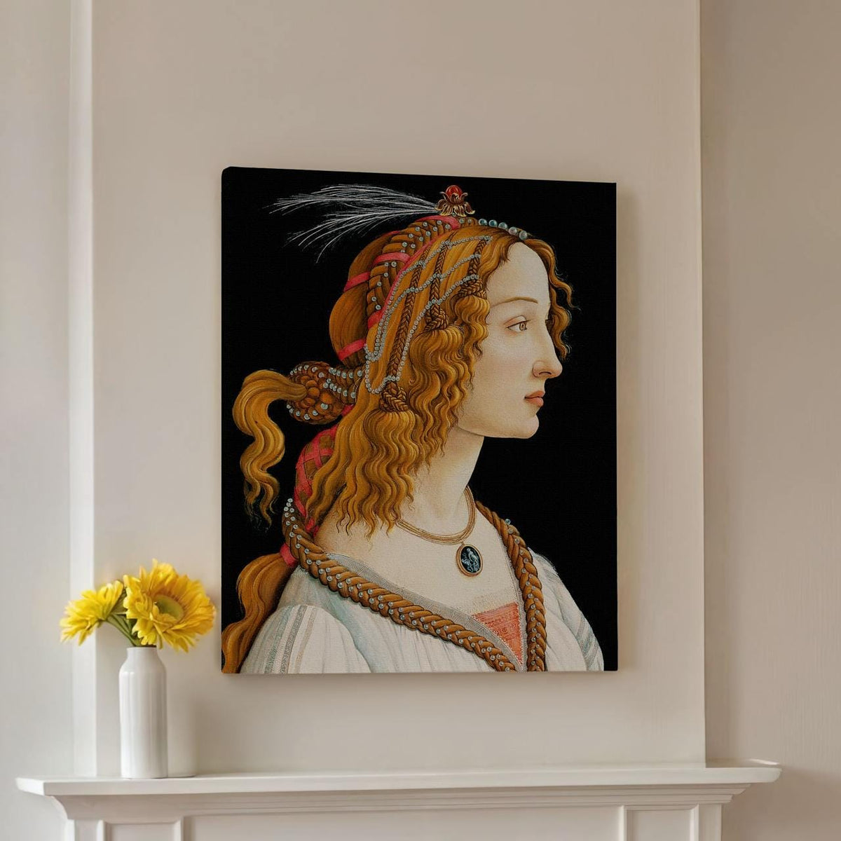 Sandro Botticelli, Portrait Simonetta Vespucci Nymph - Framed Canvas Wall Art, Office Decor, Large Canvas Print