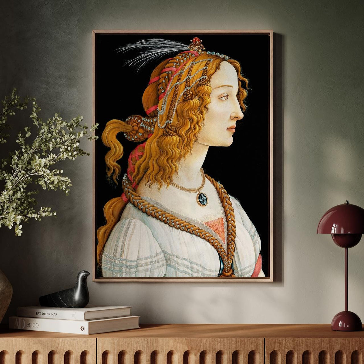 Sandro Botticelli, Portrait Simonetta Vespucci Nymph - Framed Canvas Wall Art, Office Decor, Large Canvas Print