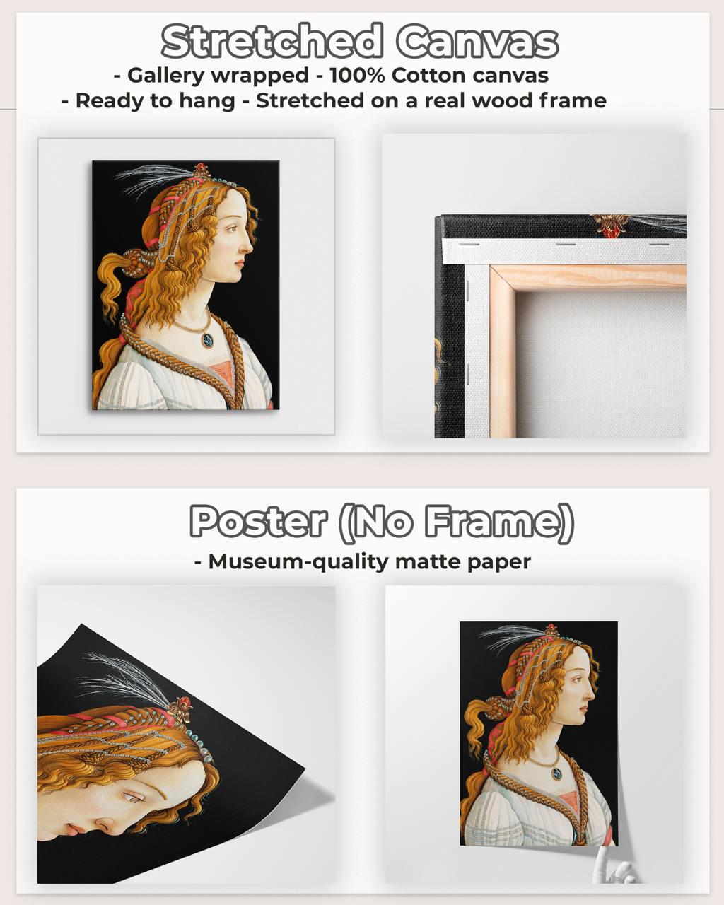 Sandro Botticelli, Portrait Simonetta Vespucci Nymph - Framed Canvas Wall Art, Office Decor, Large Canvas Print
