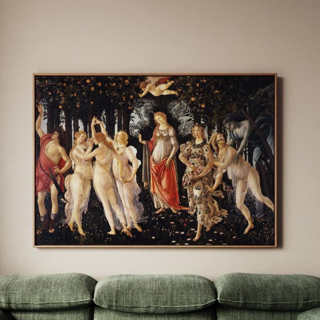Sandro Botticelli, Primavera Spring 1482 - Large Canvas Wall Art Print, Home Decor, Framed Canvas Art
