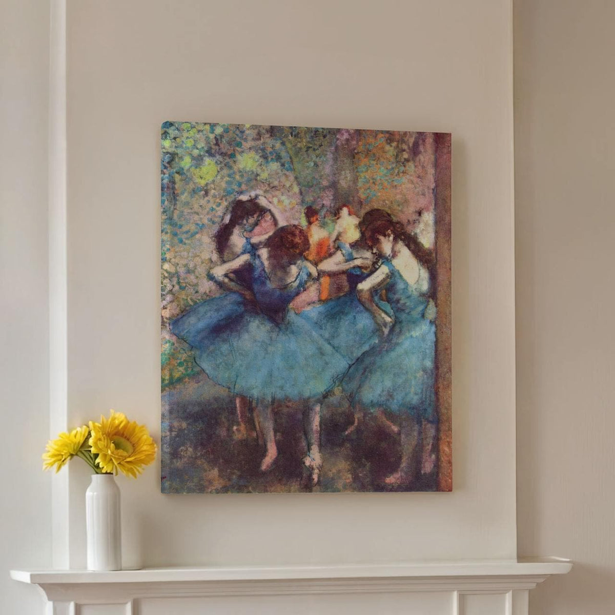 Edgar Degas - Dancers in Blue 1890 - Impressionist Ballet Canvas Print, Blue Tutu Pose Pastel Art, Graceful Dance Studio