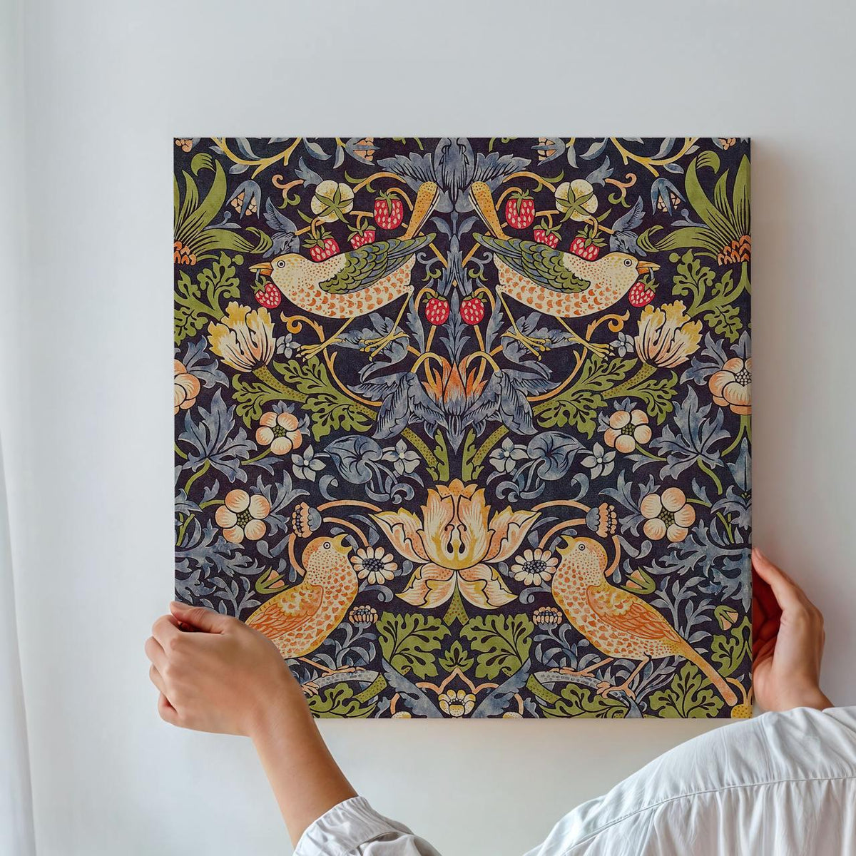 William Morris, Strawberry Thief 1883 - Canvas Wall Art Print, Living Room Decor, Framed Gallery Art