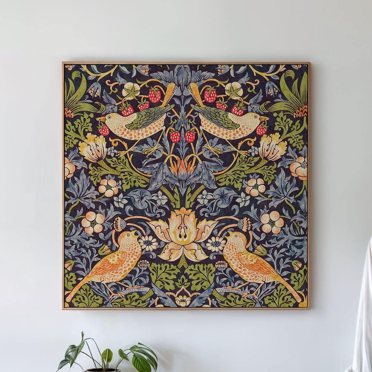 William Morris, Strawberry Thief 1883 - Canvas Wall Art Print, Living Room Decor, Framed Gallery Art